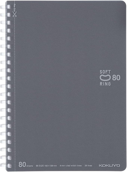 KOKUYO Spiral Lined Notebook, 7.2'' x 5'' Business Journal B6 Soft Ring Notebooks with Dot 6 mm Ruled, 80 Sheets, Dark Gray 1 Subject Notebook, Note Taking for Work. Japan Import (SU-SV348BT-DM)