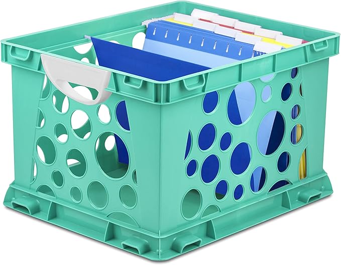 Storex Premium File Crate with Comfort Handles, 17.25 x 14.25 x 10.5 Inches, Teal (61694A03C)