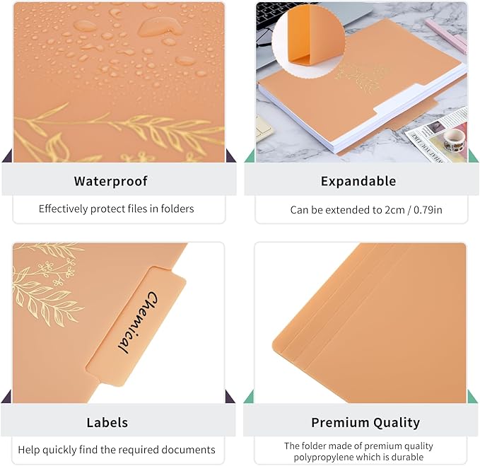 EOOUT 18 Pack Decorative File Folders Plastic Floral Colored Folders with Gold Foil Vintage 8.6 x 11.6 Inch 1/3 Cut Tab Letter Size for Office School Home
