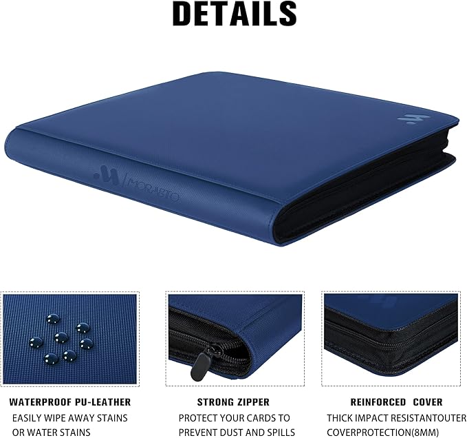 Card Binder 16 Pocket,Trading Card Binder Holds up to 1408 Cards with 44 Sleeves,Zipper Card Holder Album Compatible with TCG Card/Game Cards/Sports Card-Blue