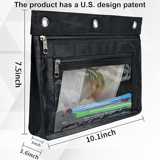 YoeeJob 6 Pack 1 Inch Expandable Zipper Pencil Pouches with Clear Window for 3 Ring Binder, Suitable for School & Office（Black+Blue）