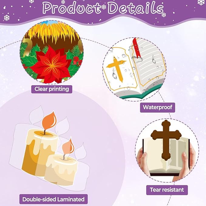 Christian Nativity Religious Christmas Bulletin Board Decorations Set Xmas Advent Wreath Candle Light of My Life Cutouts for Classroom School Home Chalkboard Wall Winter Holiday Party Decor Supplies