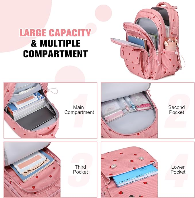 Bevalsa Backpack for Gilrs, 3PCS Corduroy Kids Backpack Set with Lunch Box & Pencil Pouch, Bookbag Daypack Laptop Bag for Women Teens Elementary Middle High School