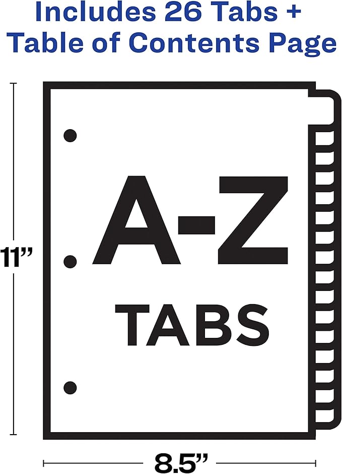 Avery A-Z Dividers for 3 Ring Binders, 26 Tabs per Set, Customizable Table of Contents, Multicolor Tabs, Great for Organizing Reports, Projects, and More (3 Sets of 44225)