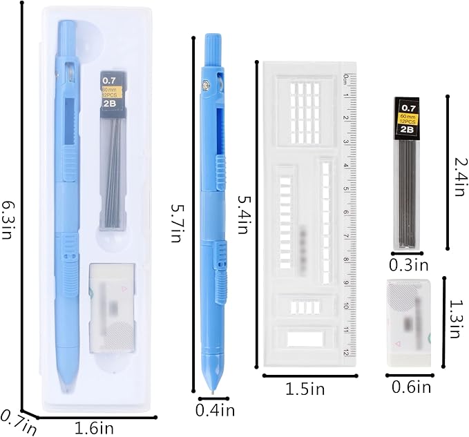 LABANCA 8 Pcs Compass Set with Protractor Rulers Pencil for Math Geometry (Compass Pen-Blue)