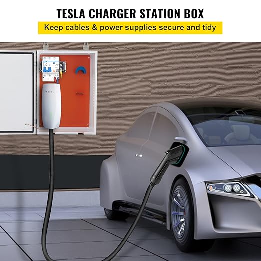 VEVOR Tesla Charger Station Box, 28'' x 20'' x 10'', Outdoor Cable Box Charging Box Cable Organizer, IP32 Waterproof Dustproof Cool Roll Steel Electrical Enclosure Box, for Tesla Wall Connector