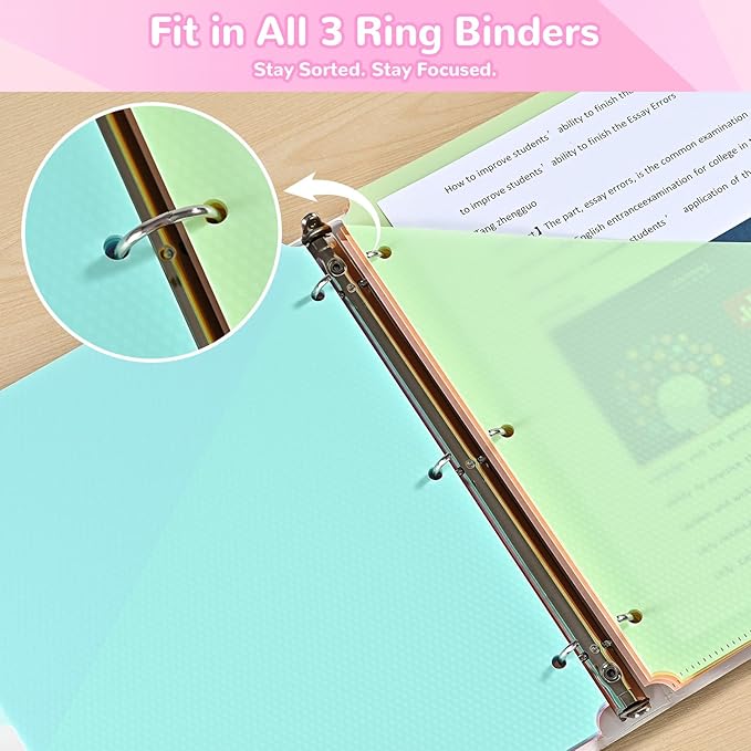 SUIN 8 Tab Binder Dividers with Pockets - Heavy Duty Plastic Dividers for 3 Ring Binder, Letter Size Poly Page Separators with Tabs & Label Stickers, Diamond Texture, 8 Pastel Colors, 2-Pack