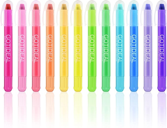 GOTIDEAL Bible Highlighters, 12 Pack Assorted Colors Gel Highlighters Pens Set, Wax Bible Markers for Study Journaling School Book Supplies
