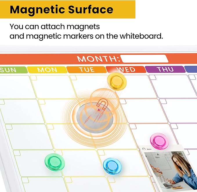 Colorful Whiteboard Calendar for Wall,16" x 12" Hanging Dry Erase Calendar Board, Monthly White Board for Home,School, Office