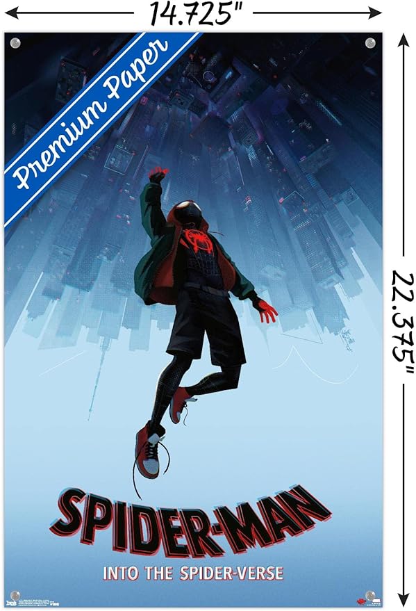 Trends International Marvel Spider-Man - Into The SpiderVerse - Falling Wall Poster, 14.725" x 22.375", Premium Poster & Pushpin Bundle