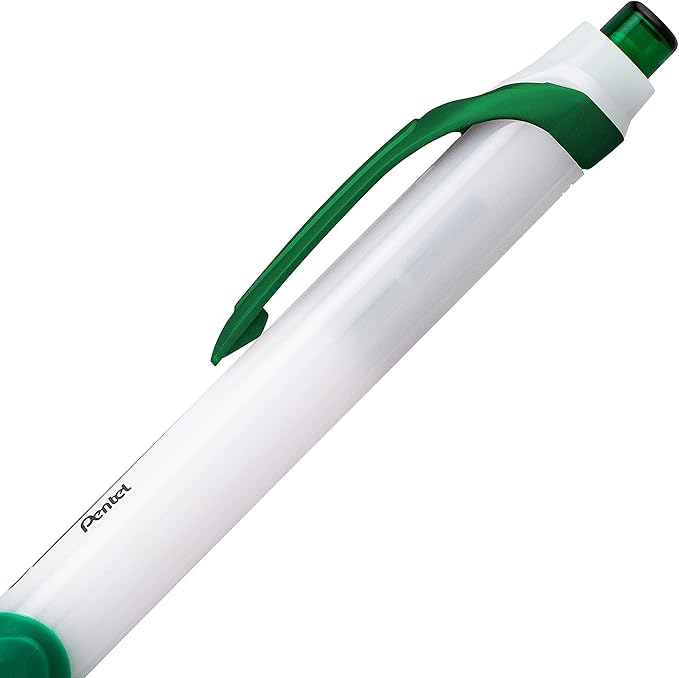Pentel GlideWrite Ballpoint Pen with TechniFlo Ink, (1.0mm) Medium Line, Green, Box of 12 (BX910-D)