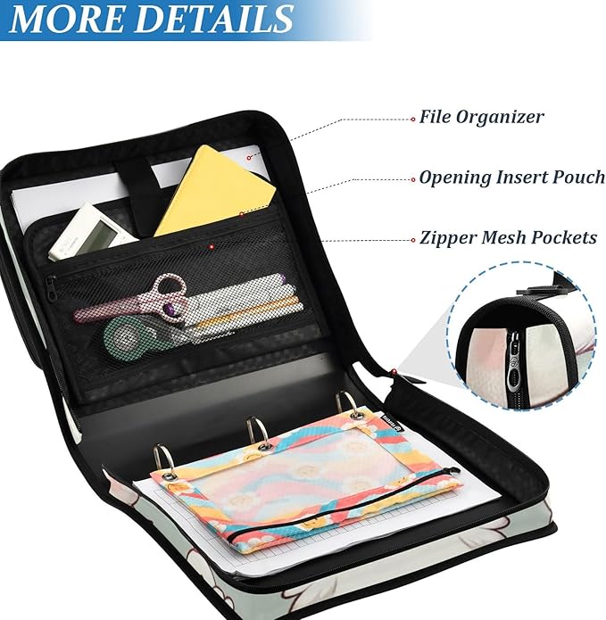 Cute Animal Chicken Farm Zipper Binder Bag 3 Ring Binder with Shoulder Strap Zip Up 500 Sheets Capacity Multi Pockets for School Office Supplies