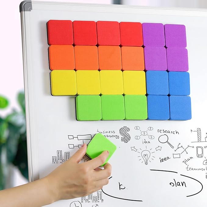 MaxGear 108 Pack Whiteboard Erasers, Magnetic Dry Erase Eraser, Mini Whiteboard Cleaning Pad for Classroom, Chalkboard Wiper Teacher Supplies for School, Office, Home, 6 Rainbow Color Set, 2 x 2 Inch