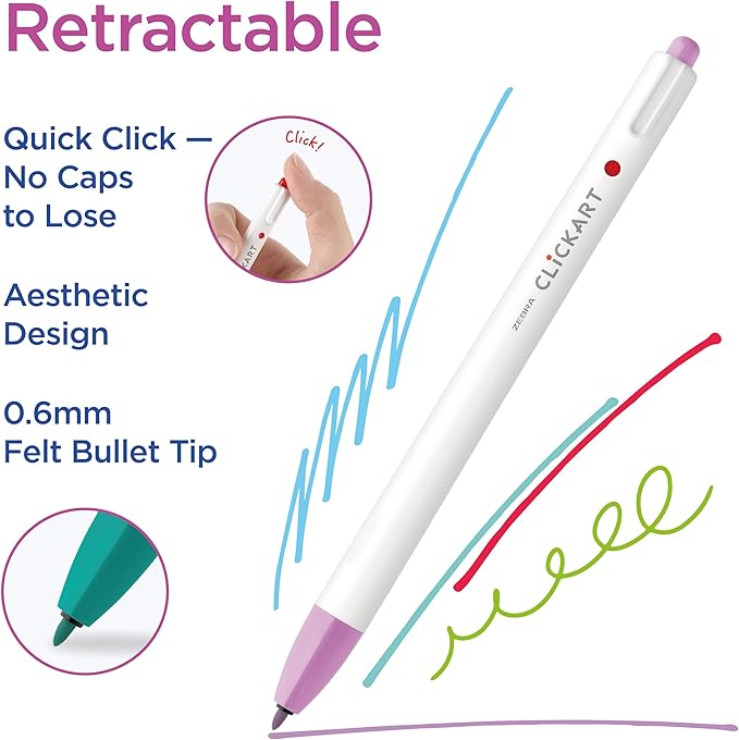 Zebra Pen Creative Notetaking Set 12-Pack, Includes 6 Highlighters, 5 CLiCKART Retractable Marker Pens, and 1 Sarasa Retractable Gel Pen, Assorted Ink Colors, Ideal For Note-Taking (12012)