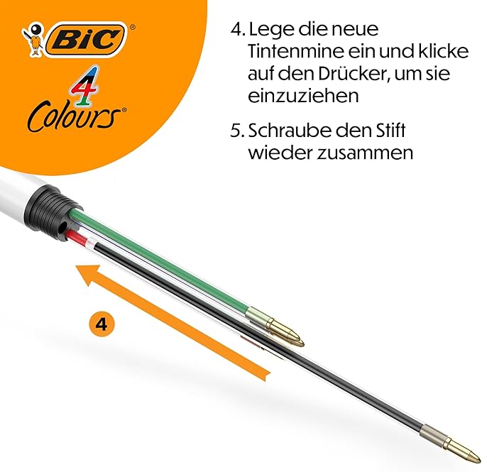 BIC 4 Colours Original Retractable Ballpoint Pens, Multi Coloured All in One, Green, Blue, Red, Black, 12 Pens Per Pack