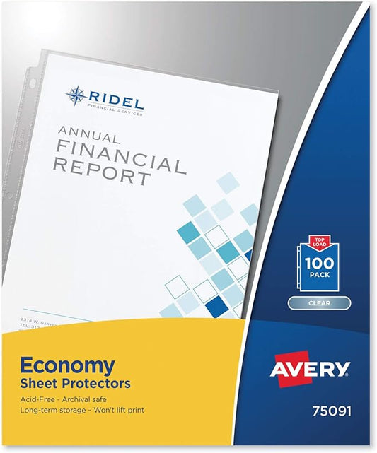 Avery Top-Load Sheet Protector, Economy Gauge, Letter, Clear, 100/box