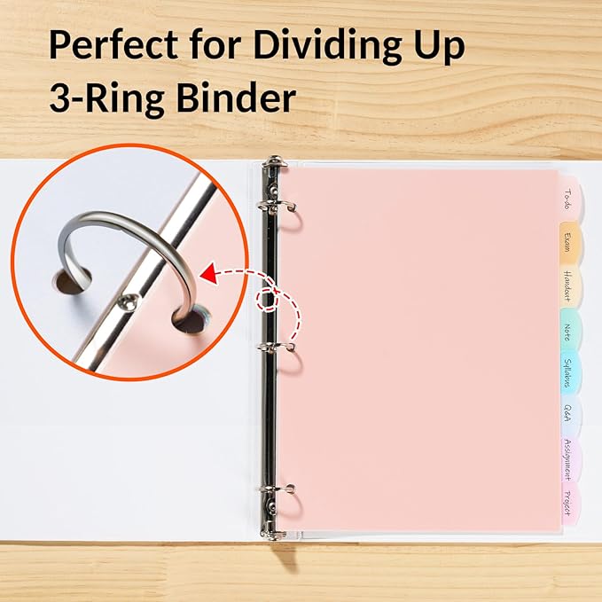 Sooez 8 Tabs Long-Lasting Plastic Write & Erase Large Tabs Dividers for 3 Ring Binder, Aesthetic Cute Pastels Binder Dividers for Student, Teacher, Office, Home Organizers, 2 Sets, Pastels Color