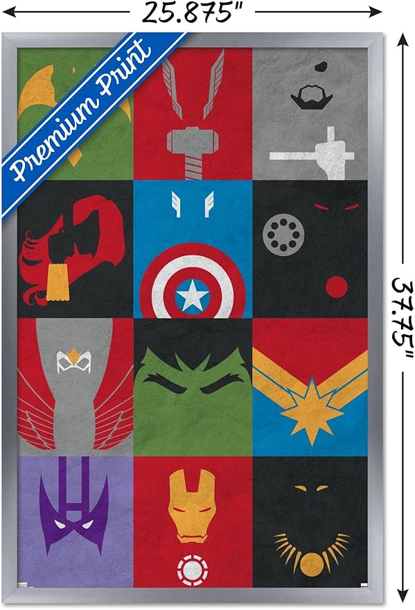 24X36 Marvel Comics Avengers - Minimalist Grid Wall Poster, 36L" x 24W", Silver Framed Version