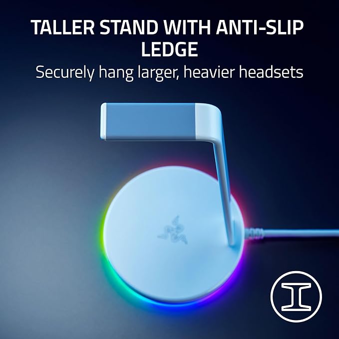 Base Station V2 Chroma Headphone Headset Stand Holder: Chroma RGB Lighting - Taller Stand & Anti-slip Ledge - USB Charging Ports - Anti-Slip Rubber Base - 3.5mm Port + Built-in DAC - Quartz Pink