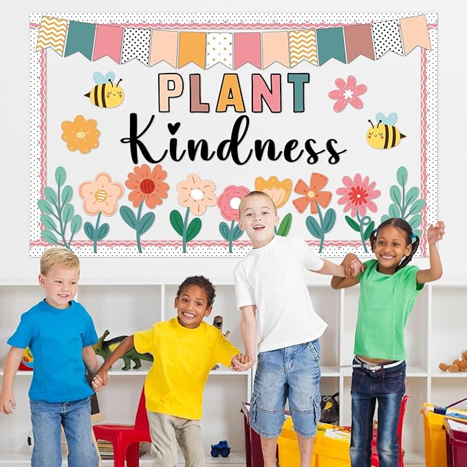Spring Floral Bulletin Board Classroom Decorations Plant Kindness Cutouts Positive Inspirational Colorful Flower Bulletin Board for School Office Home Nursery Chalkboard Door Wall Decor
