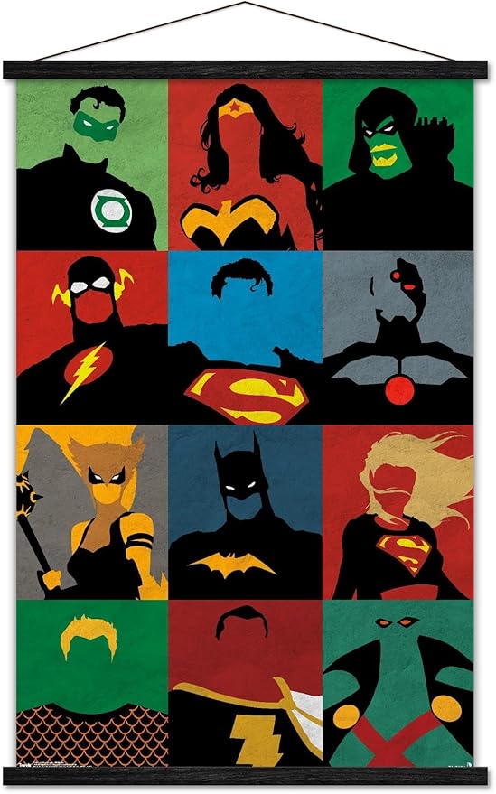 Trends International DC Comics - Justice League - Minimalist Wall Poster, 22.375" x 34", Premium Print and Black Hanger Bundle