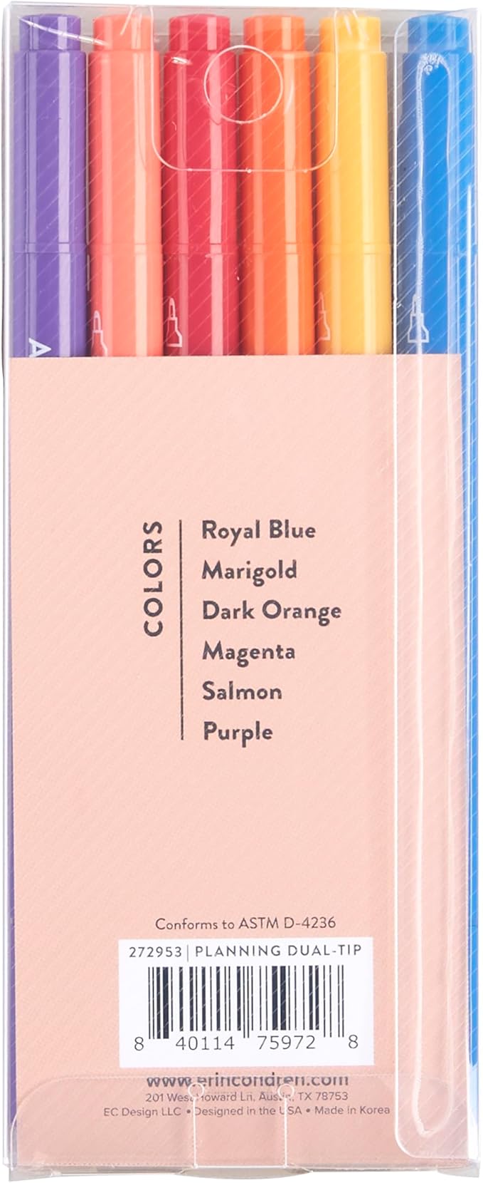 Erin Condren Dual Tip Markers, Colorful and Versatile Marker Set for Journals, Planners, and Note-Taking, Includes Fine Tip and Medium Tip, Planning Inspiration, Set of 6
