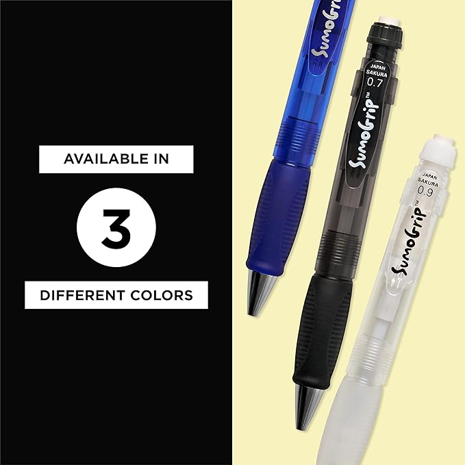 SAKURA SumoGrip Pencil with Comfort Grip - 0.7 mm Ergonomic Mechanical Pencil - Clear Gray - 3 Pack