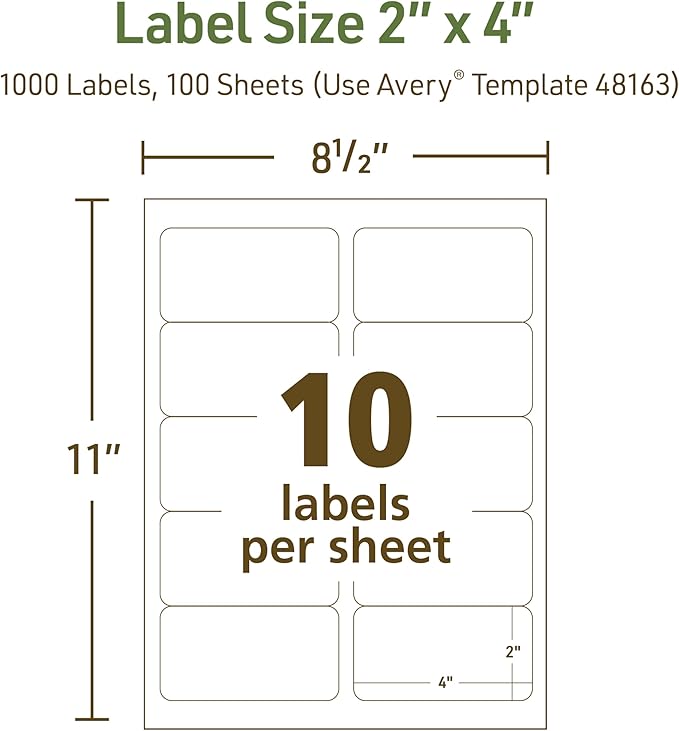 Avery EcoFriendly Recycled Shipping Labels, 2" x 4", White, Permanent Adhesive, Laser & Inkjet Printers, 1,000 Total, Great for Shipping and Mailing, Product Merchandising, and More (48163)