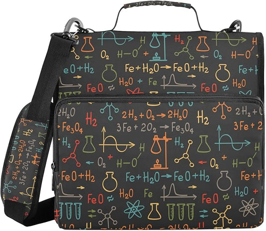 Science Chemistry Laboratory Zipper Binder Bag 3 Ring Binder with Shoulder Strap Zip Up 500 Sheets Capacity Multi Pockets for School Office Supplies