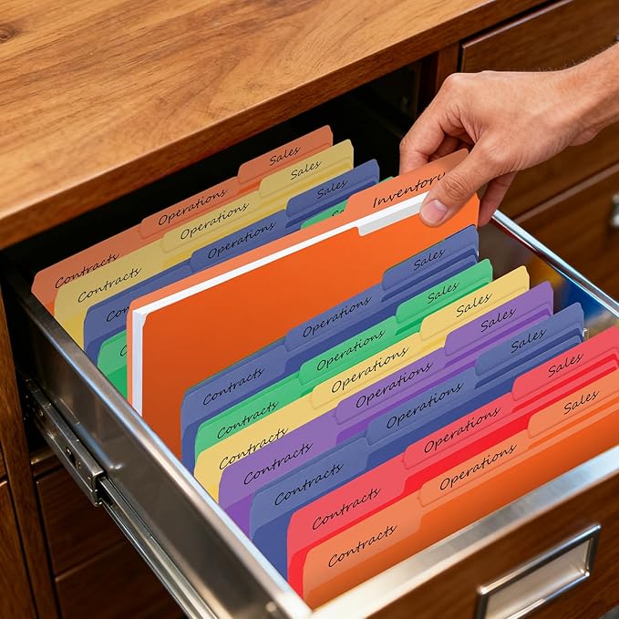 30-Pack Color File Folders, 1/3 Cut Tab, Assorted 5 Colors Letter Size Manilla Folder for School/Office/Classroom