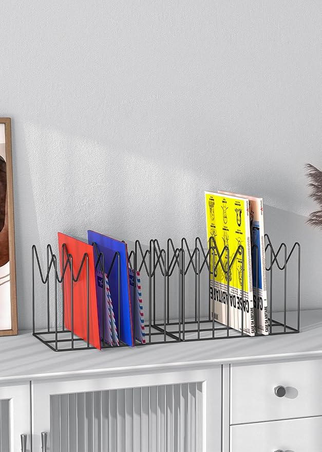 4 Sets Wire File Organizer for Desk,File Folder Holder/Rack/Stand,File Sorter Organizer,Desktop Record/Clipboard Holder,8 Sections Storage,Anti-Scratch/Rusty,Steel Stable Holder,Black