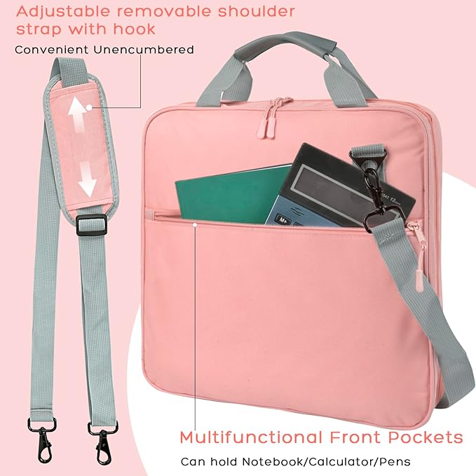 ChezMax Zipper Binder 3 Ring with Lunch Box - Zipper Binder Organizer Bag with Shoulder Strap & Handle, 2 Inch O Ring Binders, Large 500 Sheet Capacity & Multi-Pocket Binders Bag Organizer, Pink