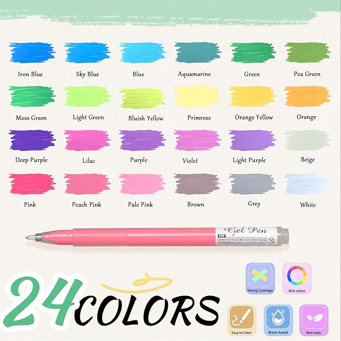 Colorful Pens, 24Pcs Colored Pens Fine Point Smooth Writing Pen, 1.0mm Colored Ink Gel Pen for Journaling Note Taking Writing, Acrylic Gel Pens for Coloring (24 Pcs Color)