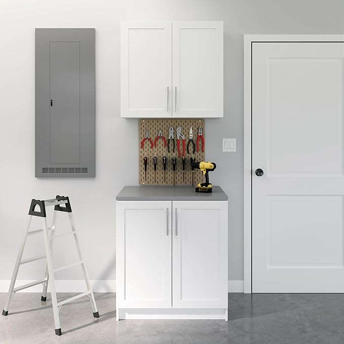 Prepac Elite 32'' Bathroom Wall Cabinet with Panel Doors, Wood Kitchen Pantry Cabinet, Wall Hanging Laundry Room Cupboard with 1 Adjustable Shelf for Kitchen, Laundry Room and Bathroom, White