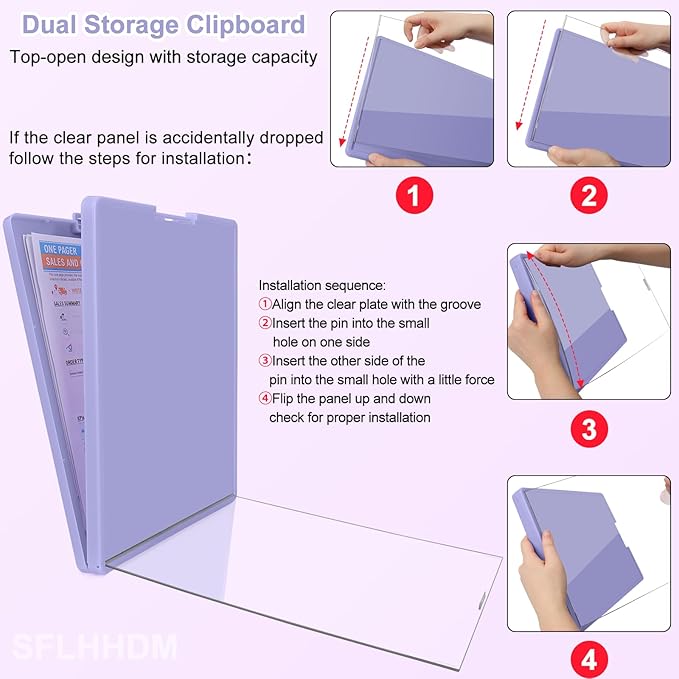 SFLHHDM Clipboard with Storage,Heavy Duty Clip Boards 8.5x11 with 2 Storage Case,Clear Visible Panel Storage Clipboards,Side Opening Nursing Clipboard Folder for Office Supplies-Lavender Purple