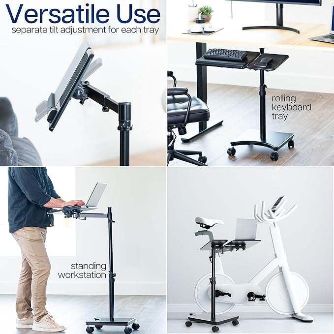 VIVO 15 x 12 inch Laptop Cart with Extension Arm, Over Sofa Rolling Tablet Stand with Adjustable Height and Tilt, Black, CART-H10L