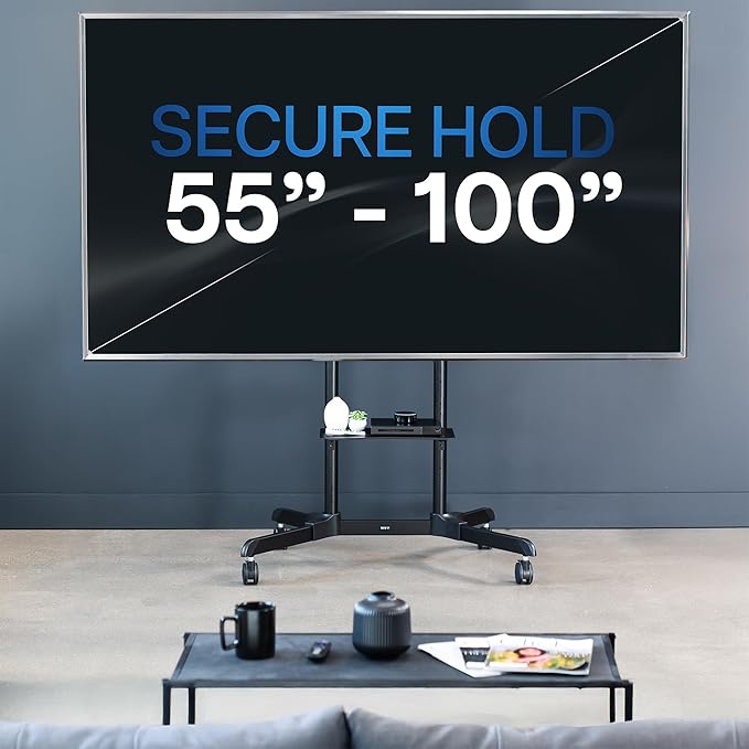 VIVO Mobile TV Cart for 55 to 100 inch Screens up to 165 lbs, LCD LED OLED 4K Smart Flat and Curved Panels, Rolling Stand with Laptop DVD Shelf, Locking Wheels, Max VESA 800x600, Black, STAND-TV100E