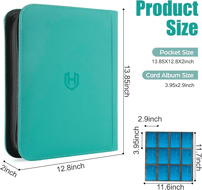 Card Binder 12 Pocket with Zipper, 816 Pockets Trading Card Holder Book, Premium PU Cover Zip Folder Binder, Side Loading Carrying Case Binder Album for TCG, MTG, Sports Cards, Game Cards