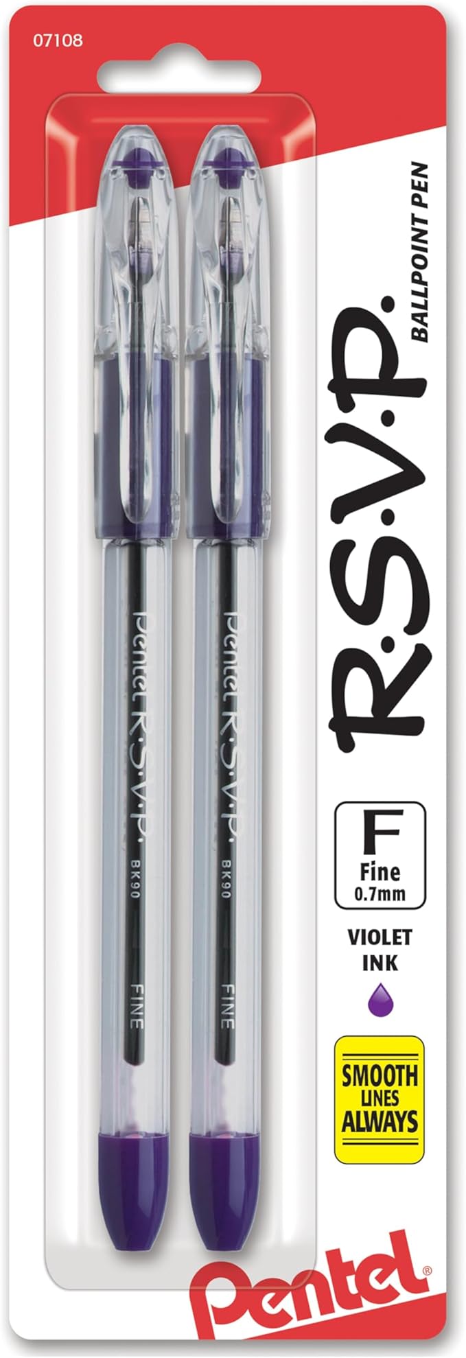 Pentel RSVP Ballpoint Pen, (0.7mm), Fine Line, Violet Ink (BK90BP2V) (Pack of 1, 2 Count Total)