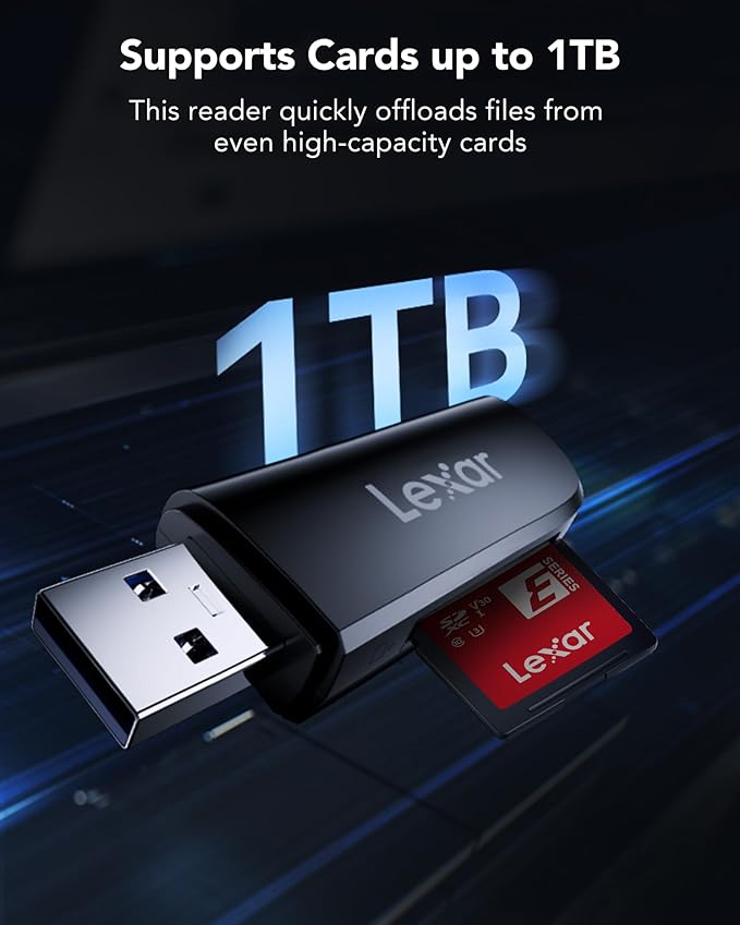 Lexar Dual Slot USB-A Reader, USB 3.2 Gen 1 Up to 104MB/s, USB-A for SD/MicroSD/SDHC/SDXC Camera Card Reader Adapter, OTG MicroSD Card Reader for PC/Laptop/Tablet