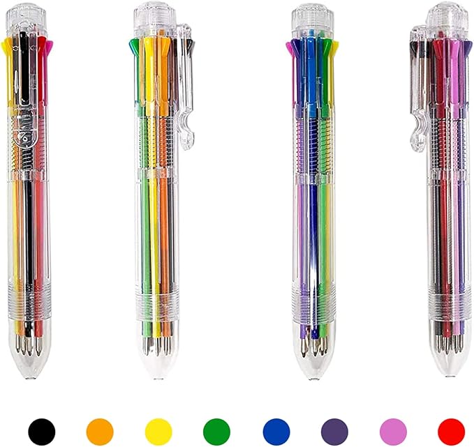 HeTaoCat Multicolor Pens 3 Pack 8 Colors Retractable Ballpoint Pen 0.5mm 8 in 1 Ballpoint Pensfor Office Supplies (8 in 1)