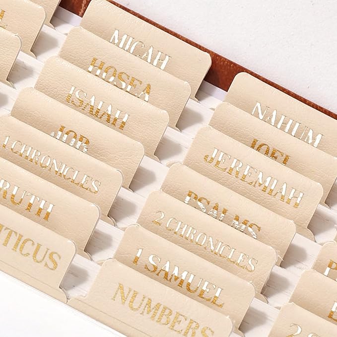 Leather Bible Tabs, Bible Tabs for Women and Men(Gold Foil Lettering) Large Print Stickers, Easy to Read and Apply, 66 Chapters & 14 Blank DIY Labels for Easy Navigation, Christian Accessories(Beige)