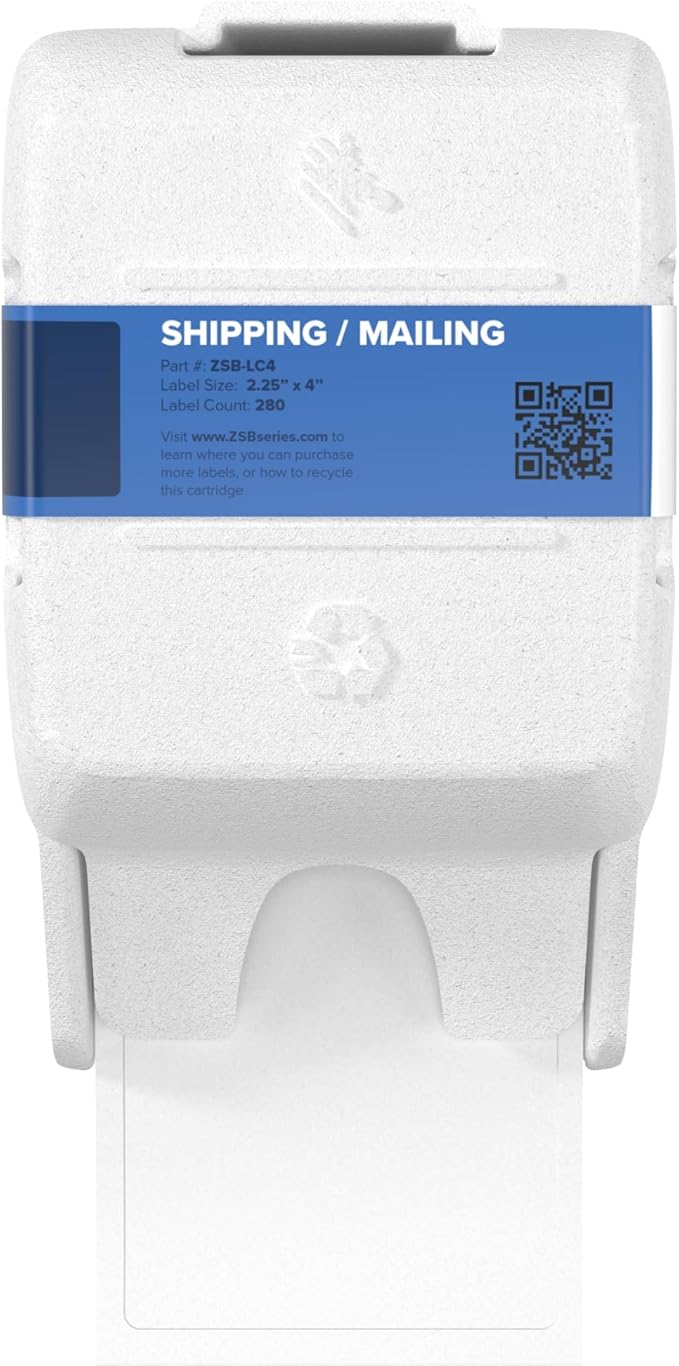 Zebra ZSB Series Labels - Potato Starch-Based Printer Label Paper - Recyclable Cartridge for Stickers - Versatile, Cloud-Based Adhesive - Mailing, 2.25" x 4"