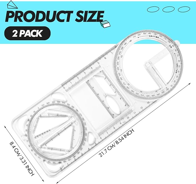 Zonon 2 Pack 6 Inch Protractor, Multifunctional Drawing Ruler Rotatable Mathematical Function Math Geometry Ruler Set, 360 Degree Protractor, Drafting Tools, Large Circle Protractors (Upgrade)