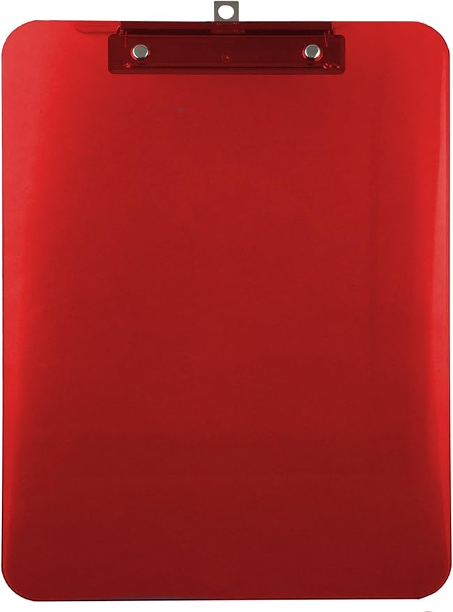 Trade Quest Plastic Clipboard Transparent Color Letter Size Low Profile Clip (Pack of 6) (Red)