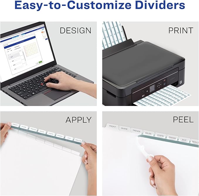 Avery 12-Tab Binder Dividers, Easy Print & Apply Clear Label Strip, Index Maker, White Tabs, 5 Sets (11429)