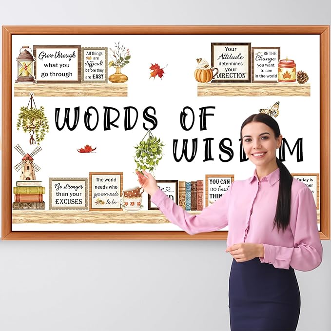 Qilery Bookshelf Bulletin Board Set Words of Wisdom Motivational Classroom Decor Reading Library Bulletin Board Set Inspirational Cutout for Back to School Classroom Decoration