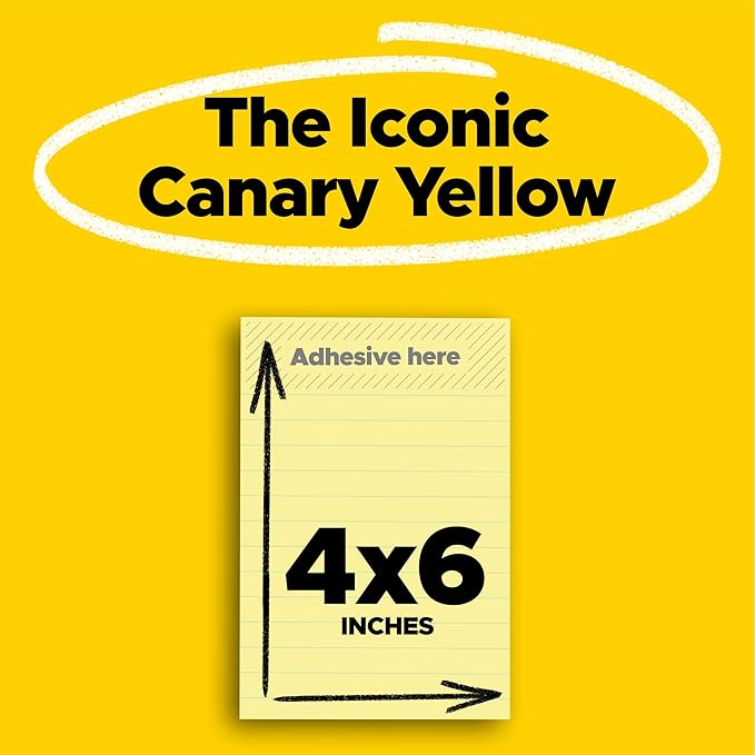 Post-it Super Sticky Lined Notes, 4 Sticky Note Pads, 4 x 6 in., Ideal for Organization in Your Dorm, Home or Office, Canary Yellow