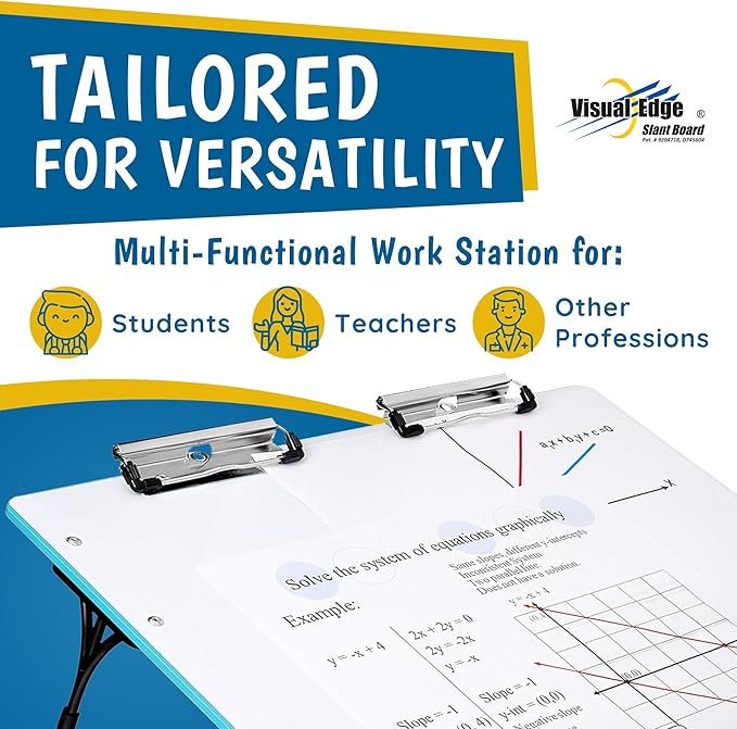 Visual Edge - Slant Board for Writing – Adjustable Magnetic Whiteboard & 22° Angle Ergonomic Desk for Reading, Writing, Drawing and Studying – Portable Tabletop Stand for Students and Teachers - Blue