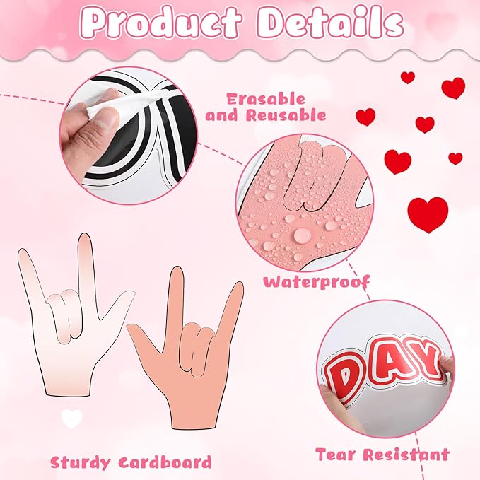 Valentine's Day Bulletin Board Decorations Set Signed with Love Classroom Decoration Happy Valentine's Day Love Heart Hand Gesture Cutouts for School Office Home Chalkboard Wall Decor Party Supplies